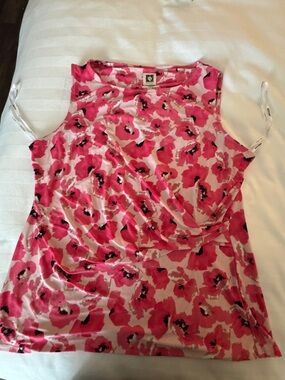 Anne Klein Pink, White & Black Floral Tank Top